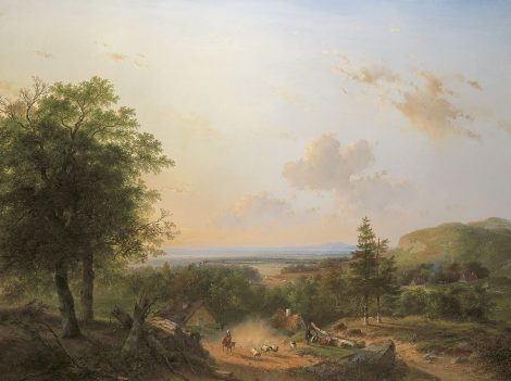 Andreas Schelfhout - Schafhirtin mit Herde in einer welligen Sommerlandschaft, Öl auf Leinwand 110,4 x 146 cm, Unterzeichnet l.u.und datiert 1849