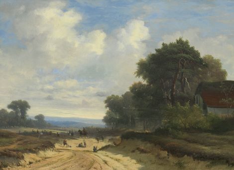 Coenraad Alexander Weerts - Infanteristen auf einem Sandweg bei einem Bauernhof, Öl auf Holz 28,5 x 39,3 cm, Unterzeichnet mit Signaturresten u.r.