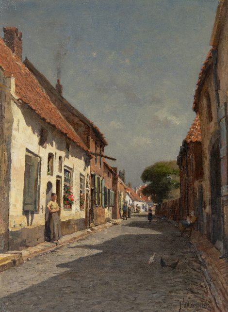 Jan Hillebrand Wijsmuller - Sonnige Dorfstraße, Öl auf Leinwand 50,2 x 37,3 cm cm, Unterzeichnet u.r.