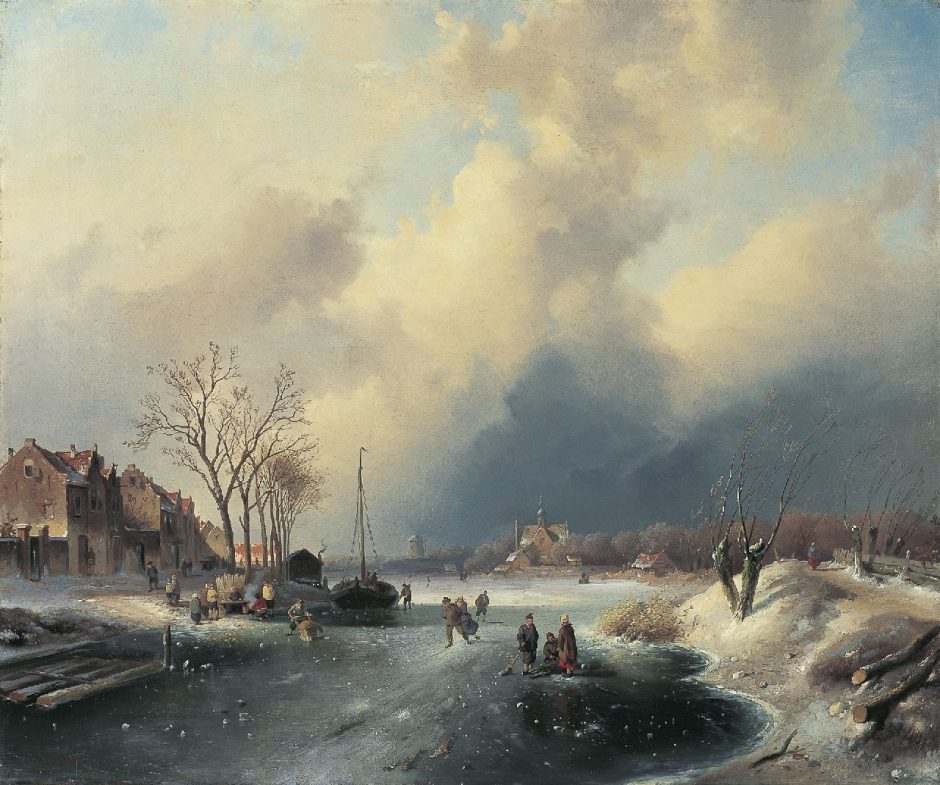 Charles Leickert - Figures conversing on the ice, Öl auf Leinwand 59,7 x 71,4 cm , Unterzeichnet u.l.