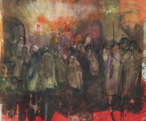 Herman Heijenbrock - Das Feuer, Scheveningen, Holzkohle und Aquarell auf Papier 20,4 x 24,7 cm, Unterzeichnet r.o.