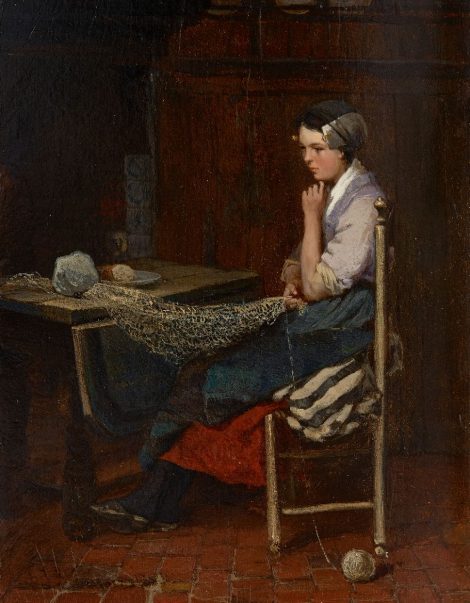 Bernard Blommers - Tagträumen, Öl auf Holz 24,2 x 19,2 cm, Unterzeichnet u.l.