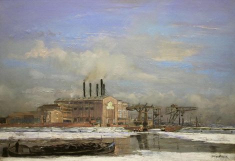 Herman Heijenbrock - das Kraftwerk Centrale Merwedekanaal in Utrecht, Pastell auf Papier 64,8 x 92,2 cm, Unterzeichnet u.r. und nach 1925