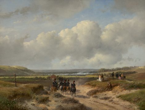 Andreas Schelfhout - Manöver der Haager Garnison auf dem Waalsdorpervlakte, Öl auf Holz 22,1 x 29,2 cm, Unterzeichnet u.r.und zu datieren um 1862