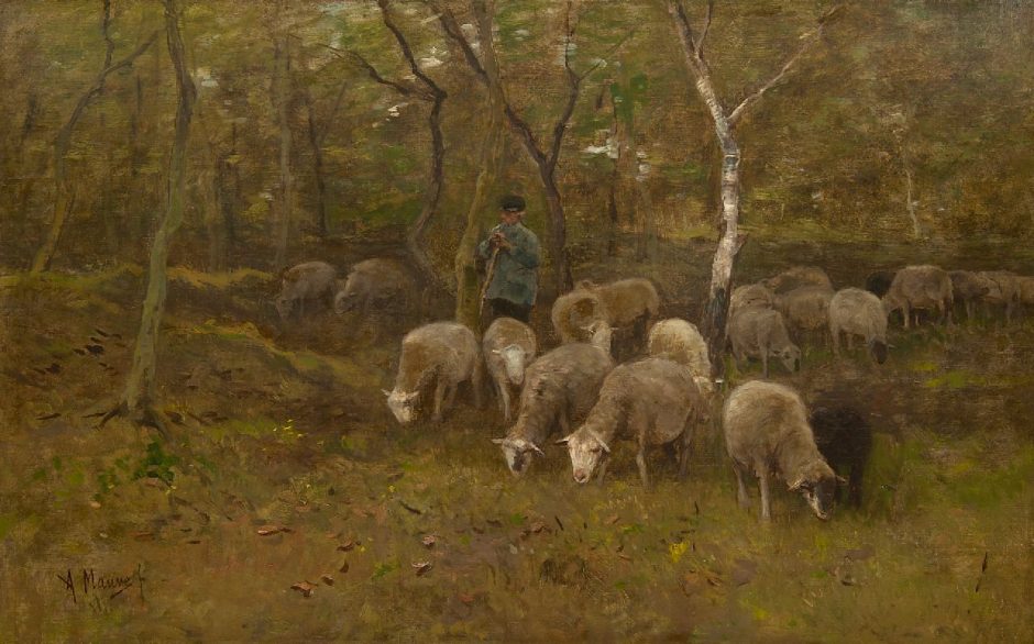 Anton Mauve - Unter den Bäumen, Öl auf Leinwand 51,6 x 81,2 cm, Unterzeichnet u.l.