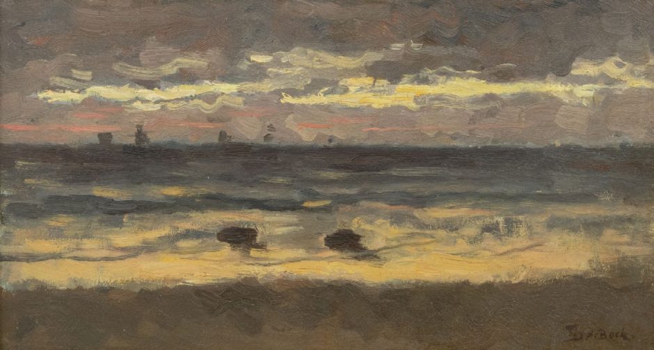 Théophile de Bock - Fischerboote auf dem Meer, Öl auf Holzfaser 21,3 x 38,5 cm, Unterzeichnet u.r.