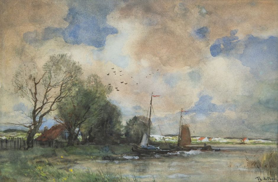 Théophile de Bock - Bucht am Fluss Maas, Aquarell auf Papier 42,0 x 63,2 cm, Unterzeichnet u.r.