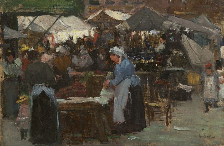 Floris Arntzenius - Markt in Den Haag, Öl auf Leinwand auf Holz 31,3 x 47,2 cm, Unterzeichnet u.r.
