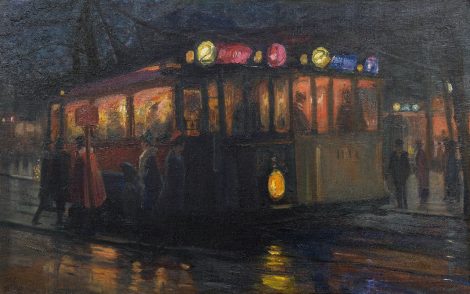 Marius Richters - Strassenbahnen beim Beursplatz, Rotterdam, Öl auf Leinwand 70,0 x 110,2 cm, Unterzeichnet u.l.und zu datieren um 1913