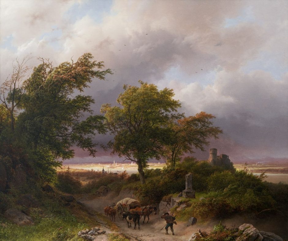 Barend Cornelis Koekkoek - Rheinlandschaft bei aufkommendem Sturm, Öl auf Leinwand 70,5 x 84,5 cm, Unterzeichnet u.r.und datiert 1847